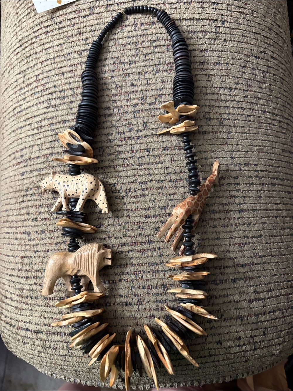 Handcarved Wooden Animal Necklace in Natural and Black